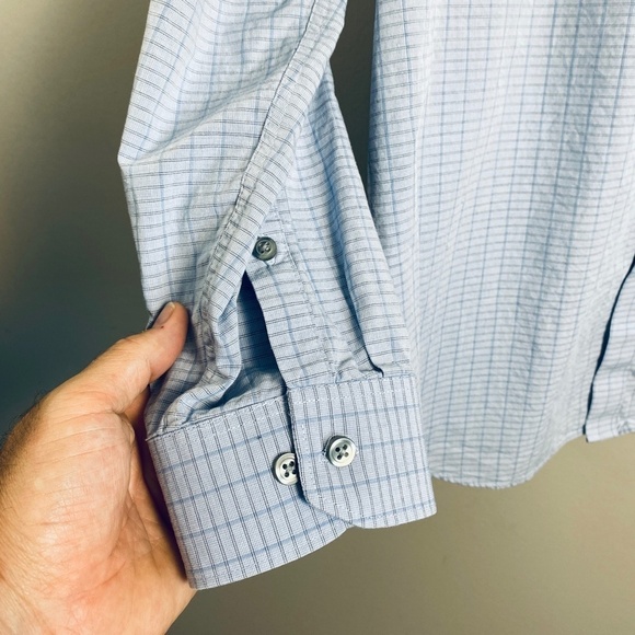 DKNY Men's Blue Rectangle Check Print Long Sleeve Button Up Shirt Size‎ XL - Picture 3 of 12